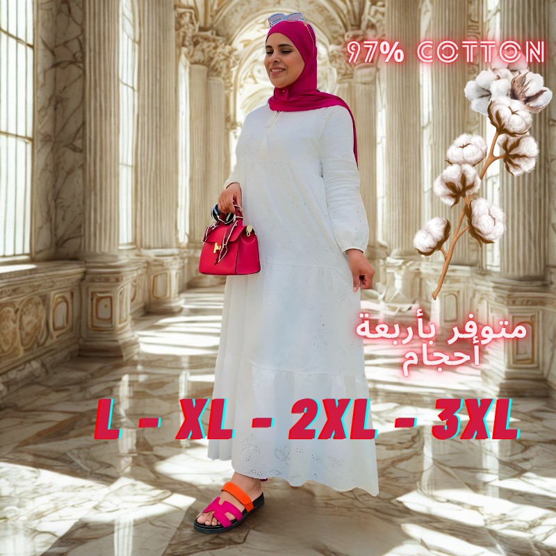 Abito bianco etnica da donna in Pizzo Ricamato Tinta Unita con Sfumature 97% cotone - abito estivo -Grossiste Radia