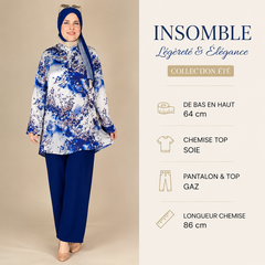 completo composto da camicia e pantalone palazzo a fantasia
