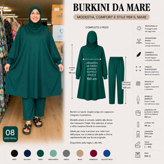 Elegante burkini a due pezzi, perfetto per gli sport acquatici