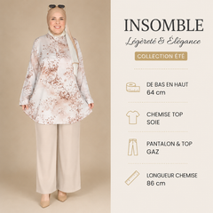 completo composto da camicia e pantalone palazzo a fantasia