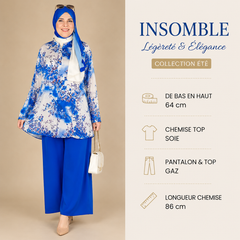 completo composto da camicia e pantalone palazzo a fantasia
