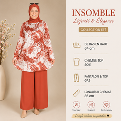 completo composto da camicia e pantalone palazzo a fantasia