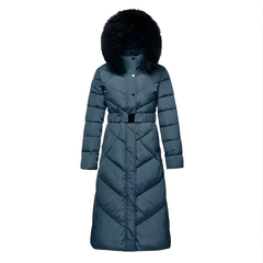 Giacca lunga in pelliccia sintetica a trapezio con cappuccio e cintura - Grossiste Radia