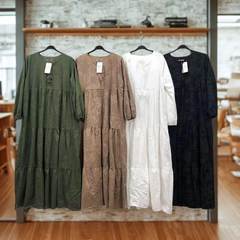 Abito bianco etnica da donna in Pizzo Ricamato Tinta Unita con Sfumature 97% cotone - abito estivo -Grossiste Radia