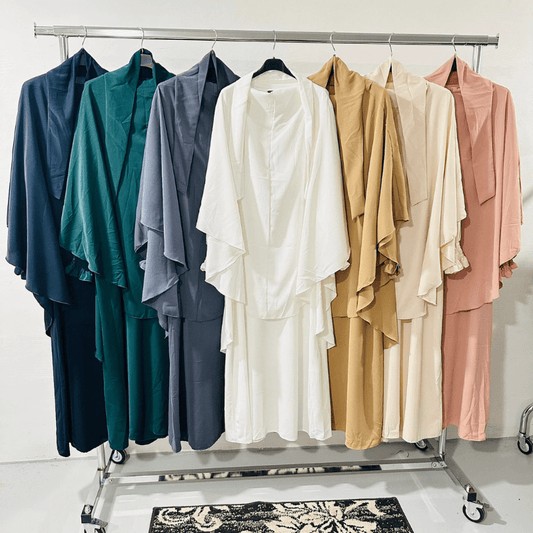 Set hijab da donna di alta qualità, gonna lunga, maniche lunghe, traspirante, due pezzi