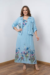 Elegante abito a due pezzi in puro lino con maniche lunghe
