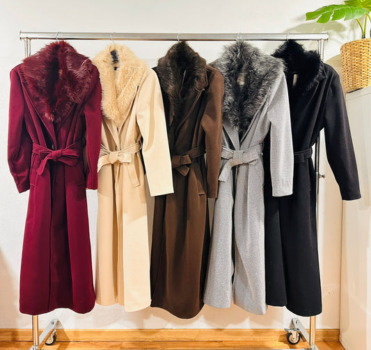 CAPPOTTO MISTO LANA REVERS PELLICCIA SINTETICA CINTURA