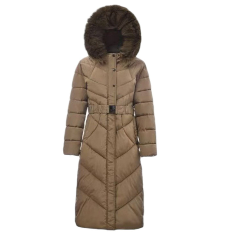 Giacca lunga in pelliccia sintetica a trapezio con cappuccio e cintura - Grossiste Radia