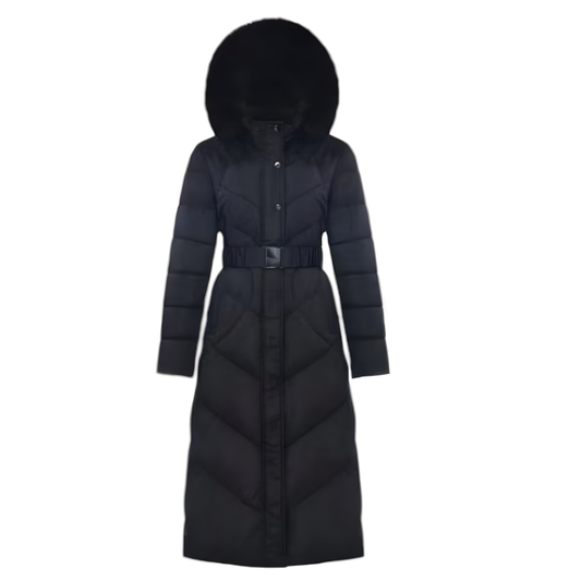 Giacca lunga in pelliccia sintetica a trapezio con cappuccio e cintura - Grossiste Radia