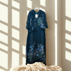 Elegante abito a due pezzi in puro lino con maniche lunghe