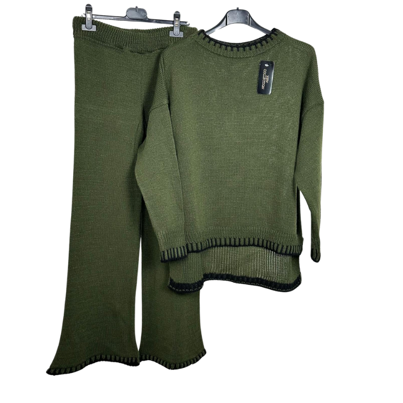 Set di 2 pantaloni in maglia a contrasto, maglia a maniche lunghe - Grossiste Radia