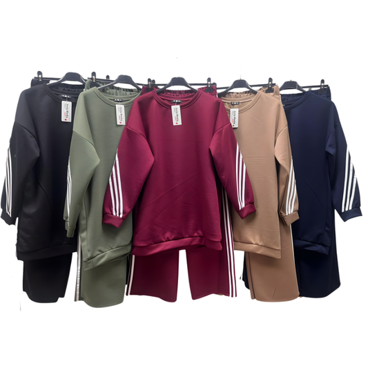 Completo Donna: T-Shirt a Maniche Lunghe con Pantaloni in Color Block, Due Pezzi