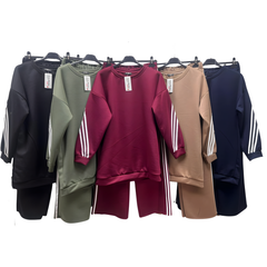 Completo Donna: T-Shirt a Maniche Lunghe con Pantaloni in Color Block, Due Pezzi