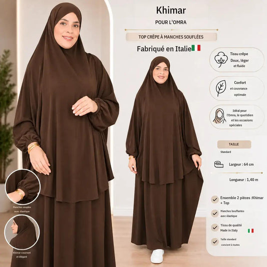 Set hijab da donna di alta qualità, gonna lunga, maniche lunghe, traspirante, due pezzi