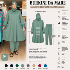 Elegante burkini a due pezzi, perfetto per gli sport acquatici