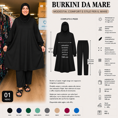 Elegante burkini a due pezzi, perfetto per gli sport acquatici