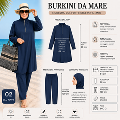 Elegante burkini a tre pezzi, ideale per gli sport acquatici