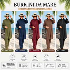 Elegante burkini a tre pezzi, ideale per gli sport acquatici