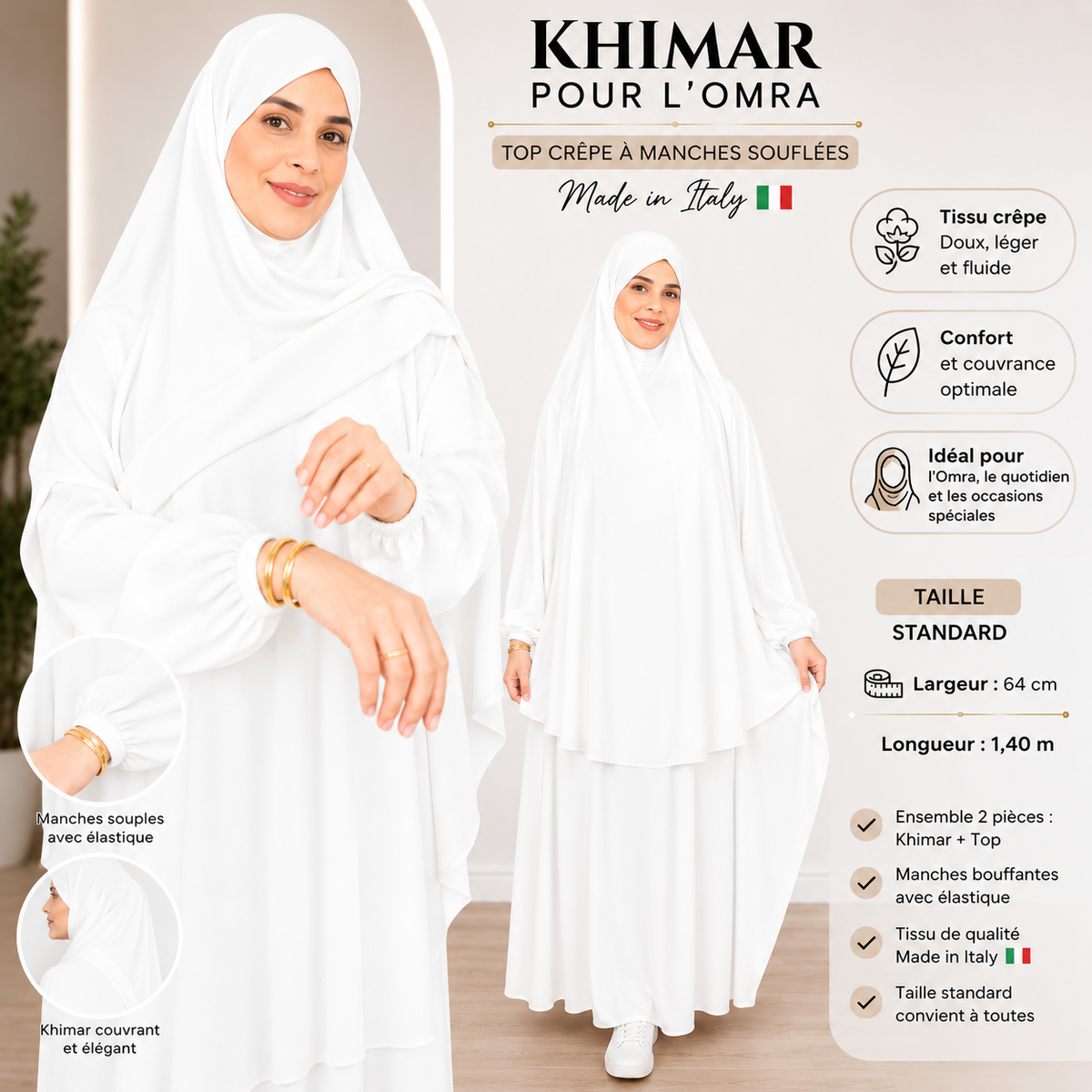 Set hijab da donna di alta qualità, gonna lunga, maniche lunghe, traspirante, due pezzi