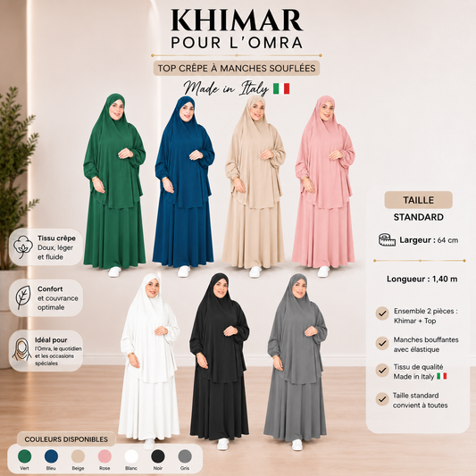 Set hijab da donna di alta qualità, gonna lunga, maniche lunghe, traspirante, due pezzi