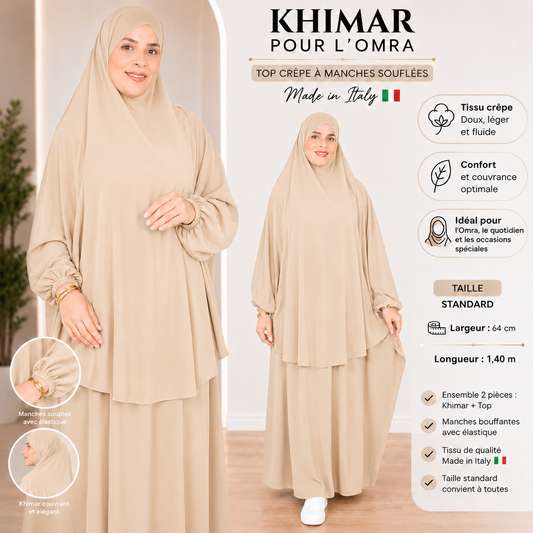 Set hijab da donna di alta qualità, gonna lunga, maniche lunghe, traspirante, due pezzi