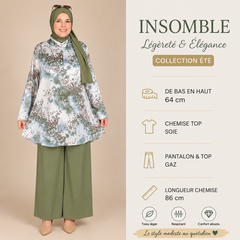 completo composto da camicia e pantalone palazzo a fantasia