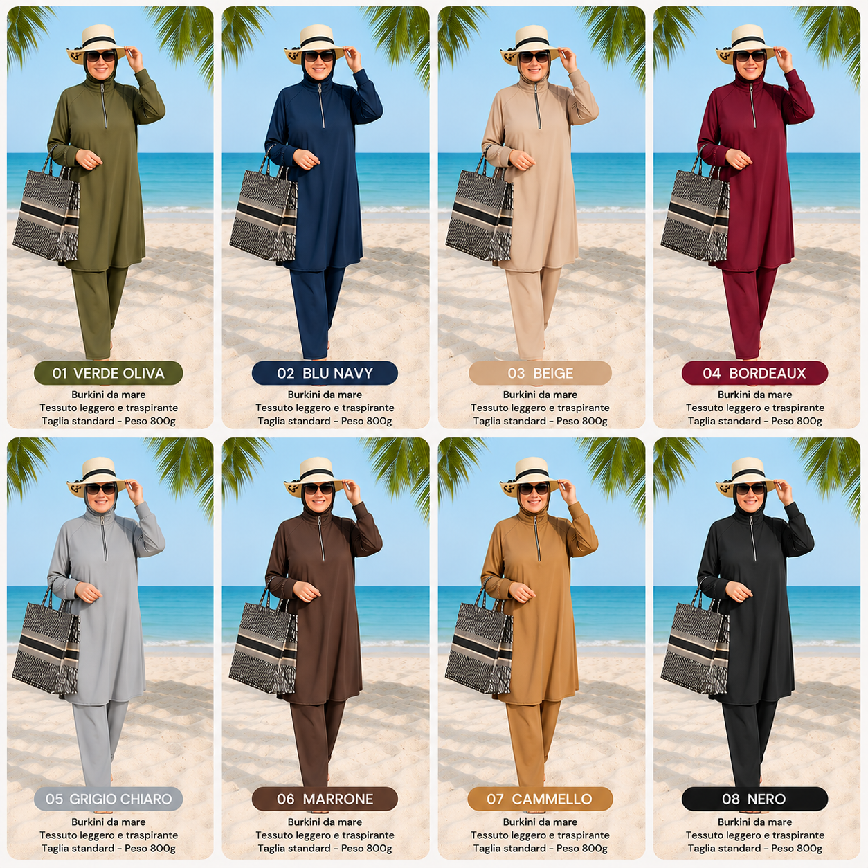 Elegante burkini a tre pezzi, ideale per gli sport acquatici - Grossiste Radia