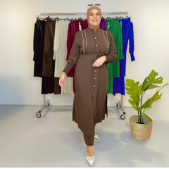 Set di abbigliamento islamico da donna, 2 pezzi, pantaloni larghi a maniche lunghe e camicia con spacchi laterali tinta unita, primavera/autunno