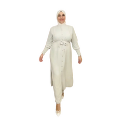 Set di abbigliamento islamico da donna, 2 pezzi, pantaloni larghi a maniche lunghe e camicia con spacchi laterali tinta unita, primavera/autunno