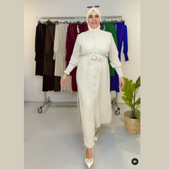 Set di abbigliamento islamico da donna, 2 pezzi, pantaloni larghi a maniche lunghe e camicia con spacchi laterali tinta unita, primavera/autunno