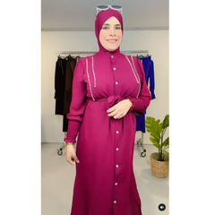 Set di abbigliamento islamico da donna, 2 pezzi, pantaloni larghi a maniche lunghe e camicia con spacchi laterali tinta unita, primavera/autunno