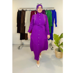 Set di abbigliamento islamico da donna, 2 pezzi, pantaloni larghi a maniche lunghe e camicia con spacchi laterali tinta unita, primavera/autunno