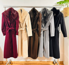 CAPPOTTO MISTO LANA REVERS PELLICCIA SINTETICA CINTURA