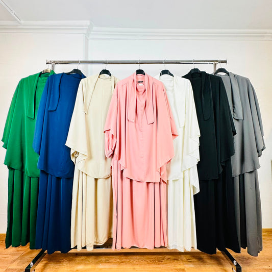 Set hijab da donna di alta qualità, gonna lunga, maniche lunghe, traspirante, due pezzi