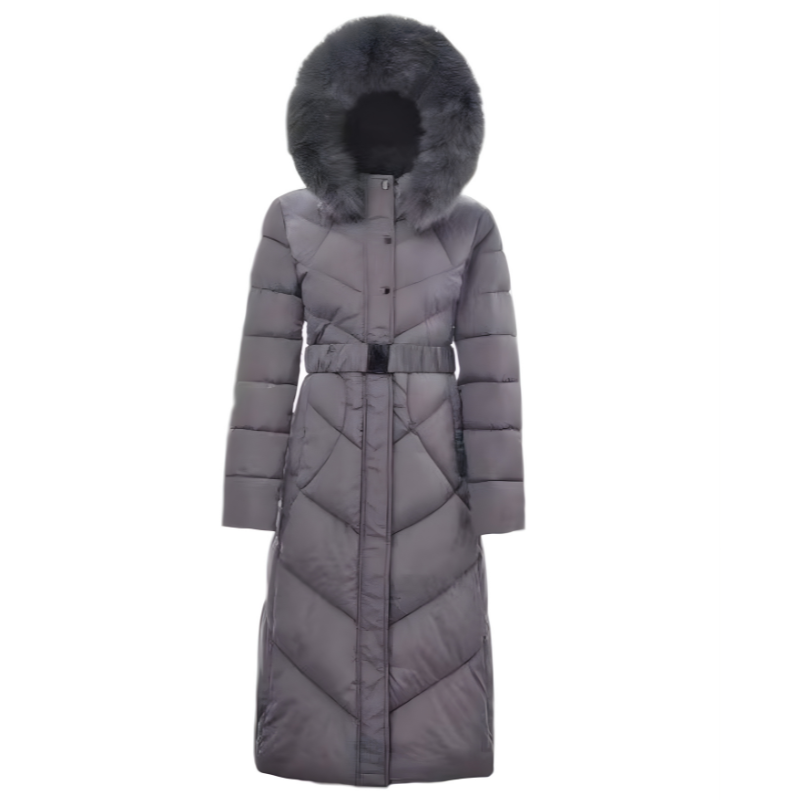 Giacca lunga in pelliccia sintetica a trapezio con cappuccio e cintura - Grossiste Radia