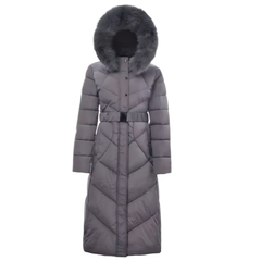 Giacca lunga in pelliccia sintetica a trapezio con cappuccio e cintura - Grossiste Radia