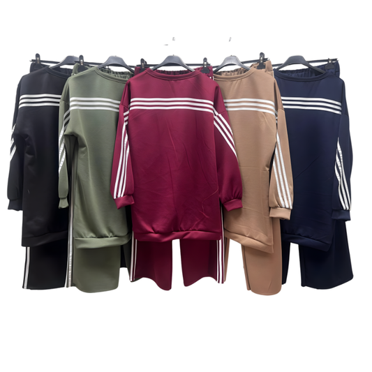 Completo Donna: T-Shirt a Maniche Lunghe con  Pantaloni in Color Block, Due Pezzi