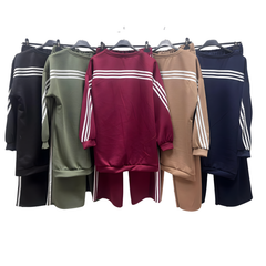 Completo Donna: T-Shirt a Maniche Lunghe con  Pantaloni in Color Block, Due Pezzi